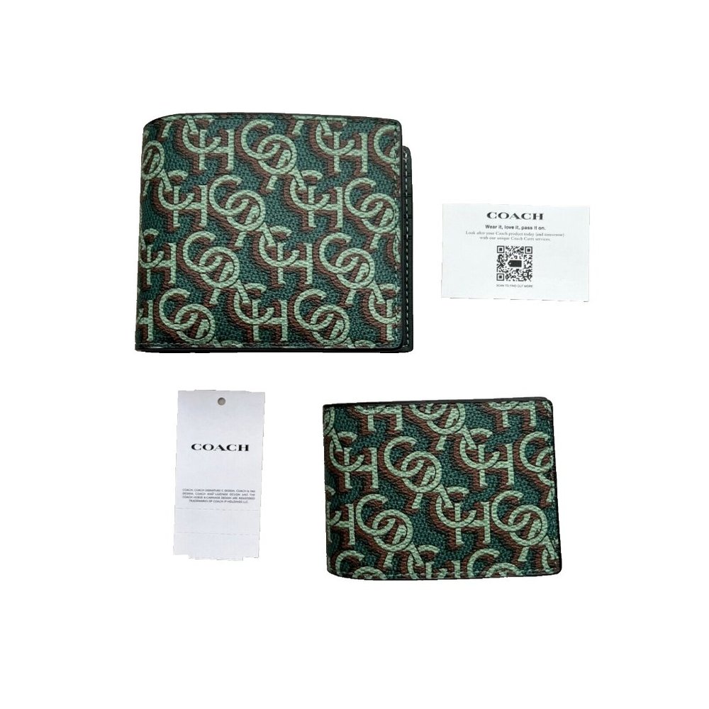 Coach Men's 3-In-1 Wallet Printed Coated Canvas Monogram Amazon Green